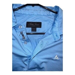 BOBBY JONES Men's Medium Performance Collection Striped Blue Golf Polo With Logo